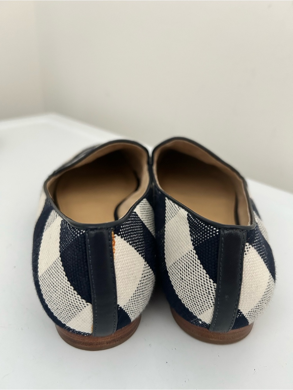 Talbots Ryan Gingham Loafers in Canvas Plaid Navy Blue Cream Size 9.5 M - Picture 5 of 15